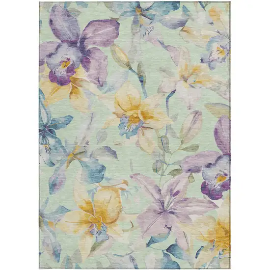 Mint Green Gold And Lavender Floral Washable Indoor Outdoor Area Rug Photo 5
