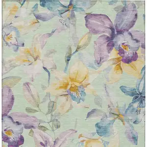 Photo of Mint Green Gold And Lavender Floral Washable Indoor Outdoor Area Rug
