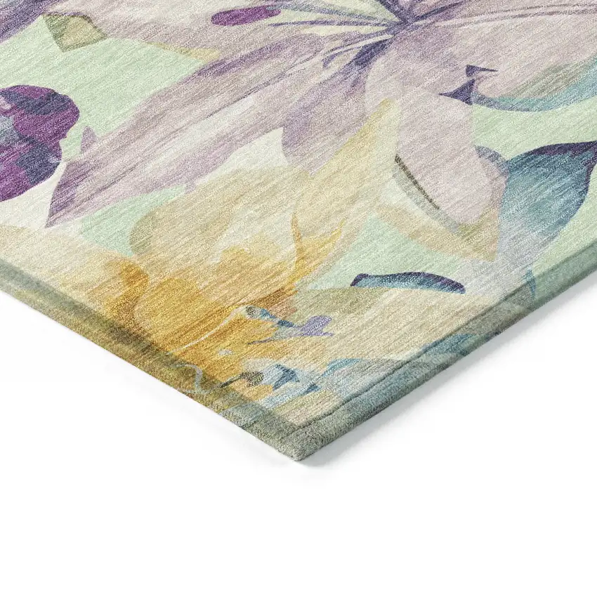 Mint Green Gold And Lavender Floral Washable Indoor Outdoor Area Rug Photo 6