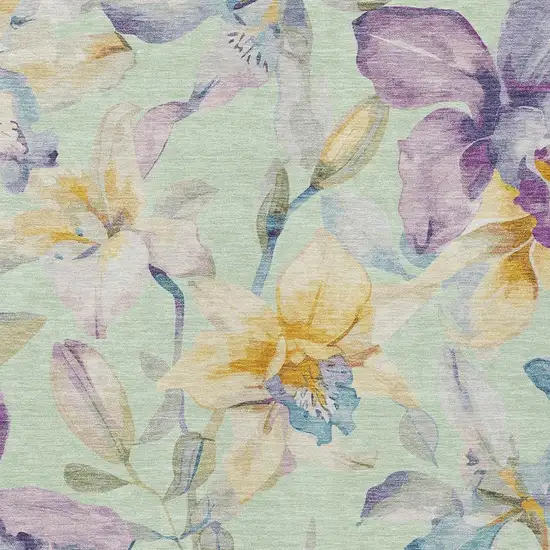 Mint Green Gold And Lavender Floral Washable Indoor Outdoor Area Rug Photo 7