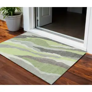 Photo of Mint Green Gray And Charcoal Abstract Washable Indoor Outdoor Area Rug