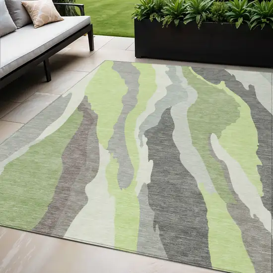Mint Green Gray And Charcoal Abstract Washable Indoor Outdoor Area Rug Photo 1