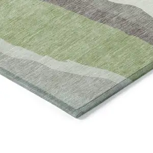 Photo of Mint Green Gray And Charcoal Abstract Washable Indoor Outdoor Area Rug