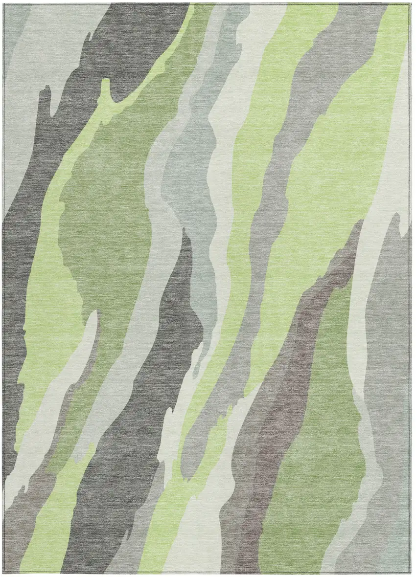 Mint Green Gray And Charcoal Abstract Washable Indoor Outdoor Area Rug Photo 7