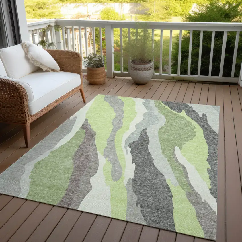 Mint Green Gray And Charcoal Abstract Washable Indoor Outdoor Area Rug Photo 8