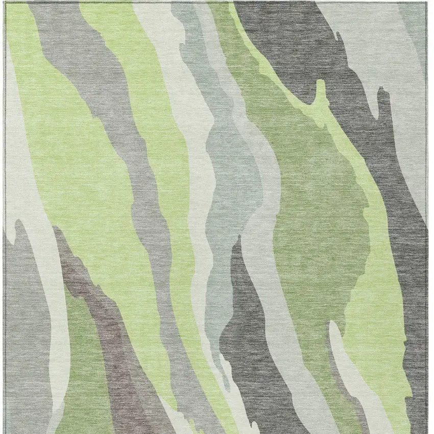 Mint Green Gray And Charcoal Abstract Washable Indoor Outdoor Area Rug Photo 7