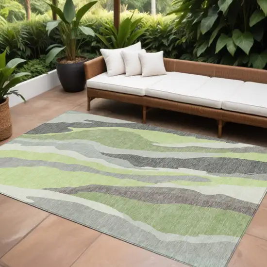 Mint Green Gray And Charcoal Abstract Washable Indoor Outdoor Area Rug Photo 1