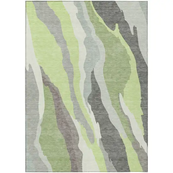 Mint Green Gray And Charcoal Abstract Washable Indoor Outdoor Area Rug Photo 2