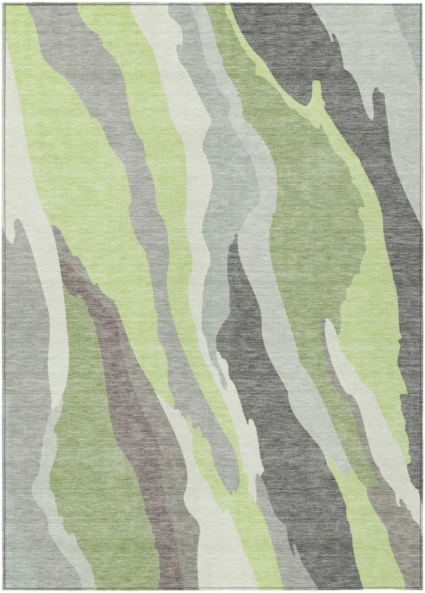 Mint Green Gray And Charcoal Abstract Washable Indoor Outdoor Area Rug Photo 2