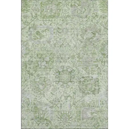 Mint Green Gray And Ivory Damask Washable Area Rug With UV Protection Photo 1