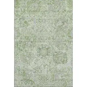 Photo of Mint Green Gray And Ivory Damask Washable Area Rug With UV Protection
