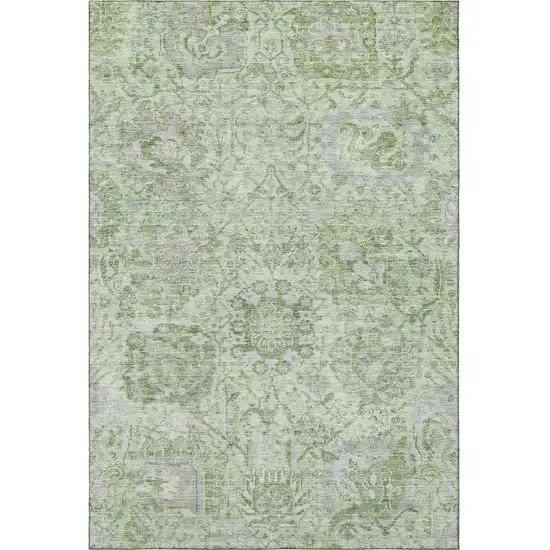 Mint Green Gray And Ivory Damask Washable Area Rug With UV Protection Photo 4