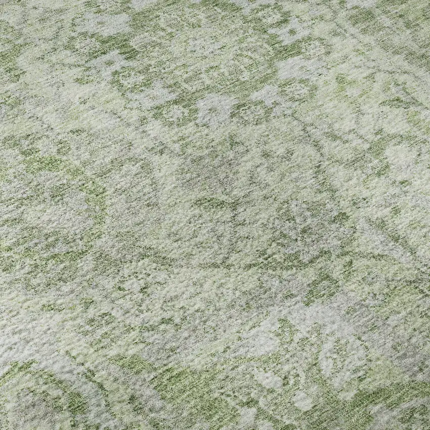 Mint Green Gray And Ivory Damask Washable Area Rug With UV Protection Photo 9