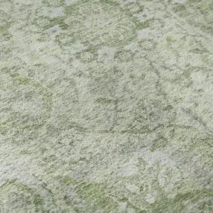 Photo of Mint Green Gray And Ivory Damask Washable Area Rug With UV Protection