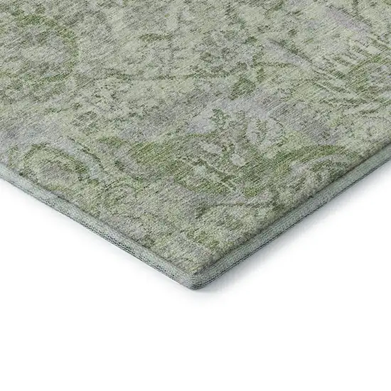 Mint Green Gray And Ivory Damask Washable Area Rug With UV Protection Photo 7