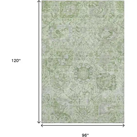 Mint Green Gray And Ivory Damask Washable Area Rug With UV Protection Photo 8