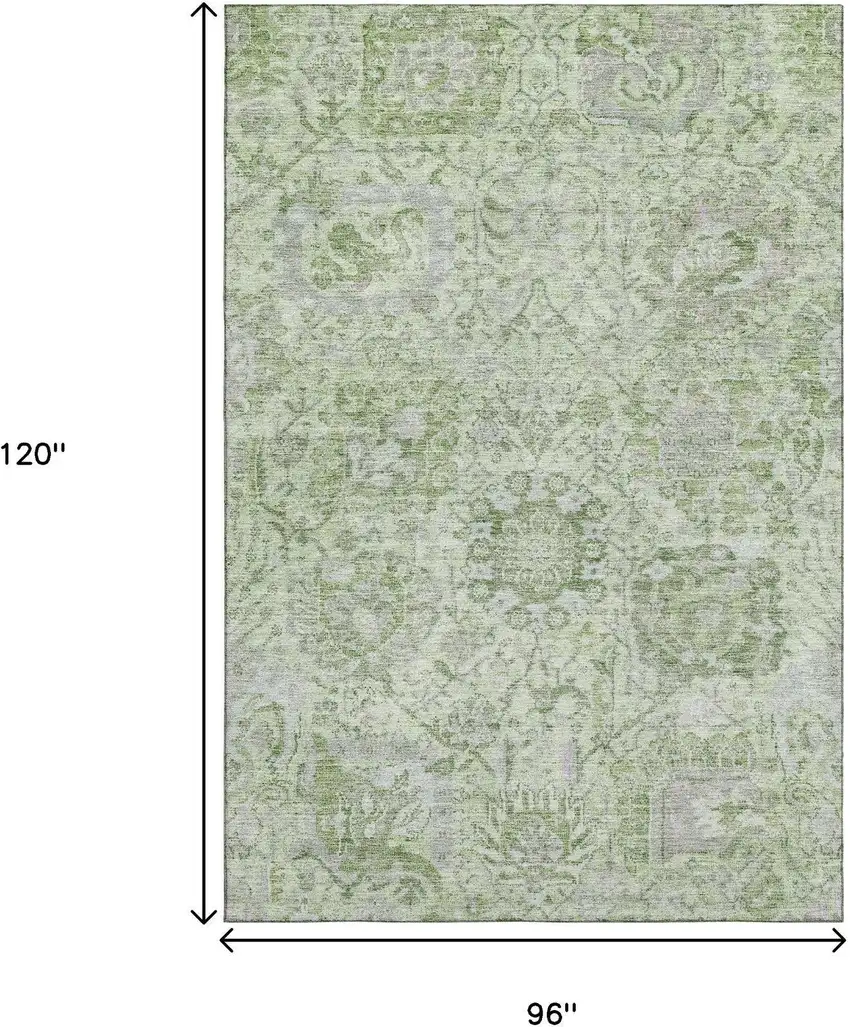 Mint Green Gray And Ivory Damask Washable Area Rug With UV Protection Photo 8