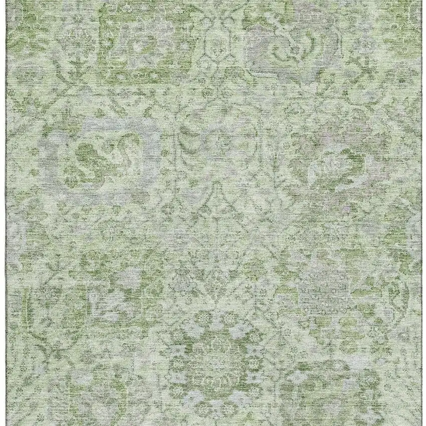 Mint Green Gray And Ivory Damask Washable Area Rug With UV Protection Photo 2