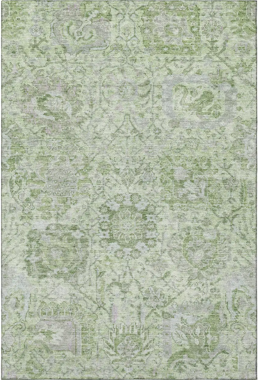 Mint Green Gray And Ivory Damask Washable Area Rug With UV Protection Photo 3
