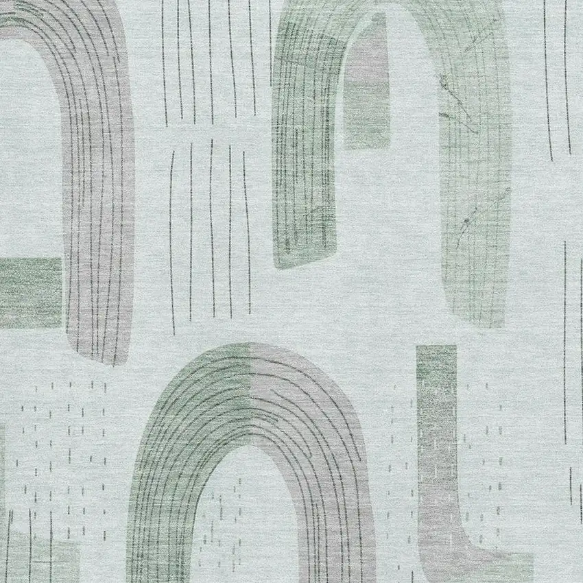 Mint Green Gray And Ivory Geometric Washable Area Rug With UV Protection Photo 2