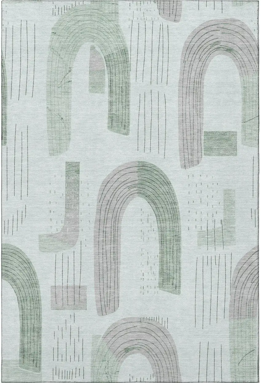 Mint Green Gray And Ivory Geometric Washable Area Rug With UV Protection Photo 3