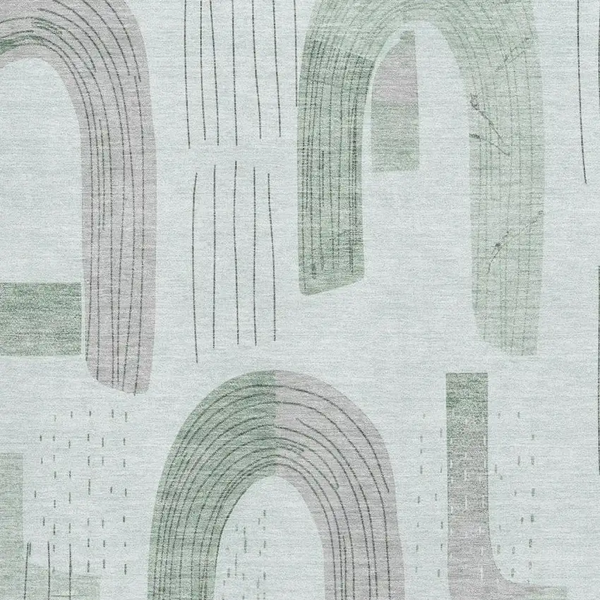 Mint Green Gray And Ivory Geometric Washable Area Rug With UV Protection Photo 2