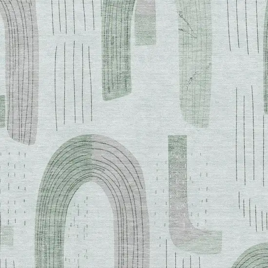 Mint Green Gray And Ivory Geometric Washable Area Rug With UV Protection Photo 2