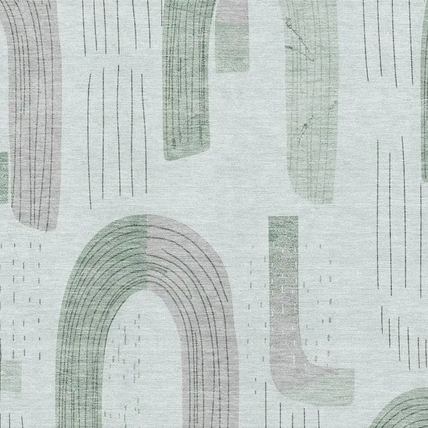 Mint Green Gray And Ivory Geometric Washable Area Rug With UV Protection Photo 2