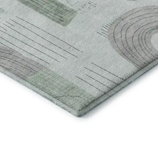 Mint Green Gray And Ivory Geometric Washable Area Rug With UV Protection Photo 7