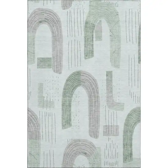 Mint Green Gray And Ivory Geometric Washable Area Rug With UV Protection Photo 1