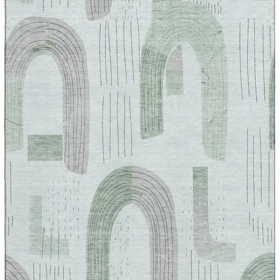 Mint Green Gray And Ivory Geometric Washable Area Rug With UV Protection Photo 3