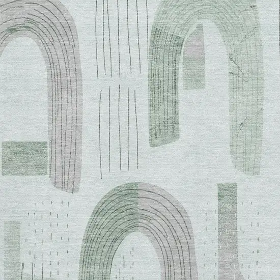 Mint Green Gray And Ivory Geometric Washable Area Rug With UV Protection Photo 2