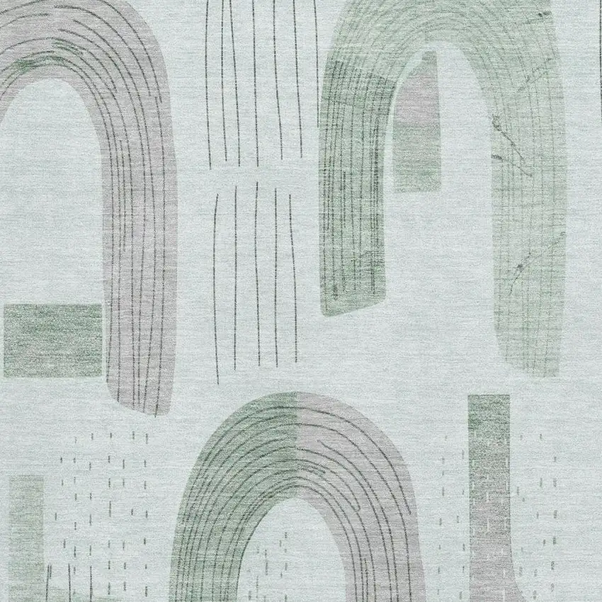 Mint Green Gray And Ivory Geometric Washable Area Rug With UV Protection Photo 2