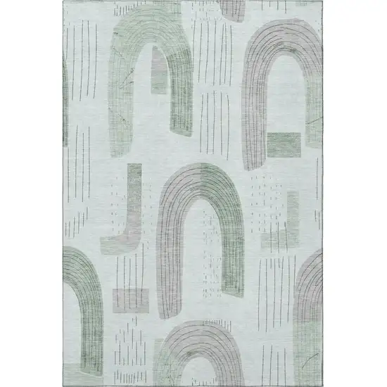 Mint Green Gray And Ivory Geometric Washable Area Rug With UV Protection Photo 3