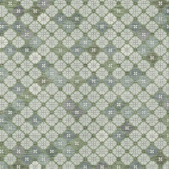 Mint Green Gray And Ivory Geometric Washable Indoor Outdoor Area Rug Photo 6