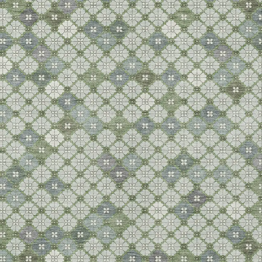 Mint Green Gray And Ivory Geometric Washable Indoor Outdoor Area Rug Photo 6