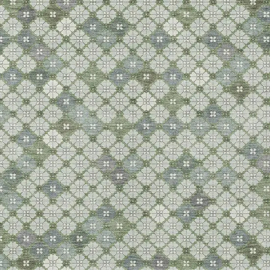 Mint Green Gray And Ivory Geometric Washable Indoor Outdoor Area Rug Photo 4