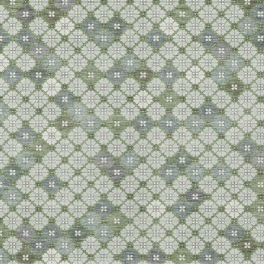 Mint Green Gray And Ivory Geometric Washable Indoor Outdoor Area Rug Photo 4