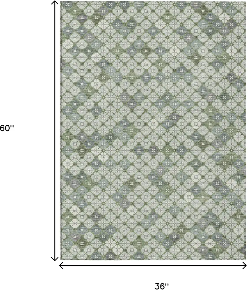 Mint Green Gray And Ivory Geometric Washable Indoor Outdoor Area Rug Photo 9
