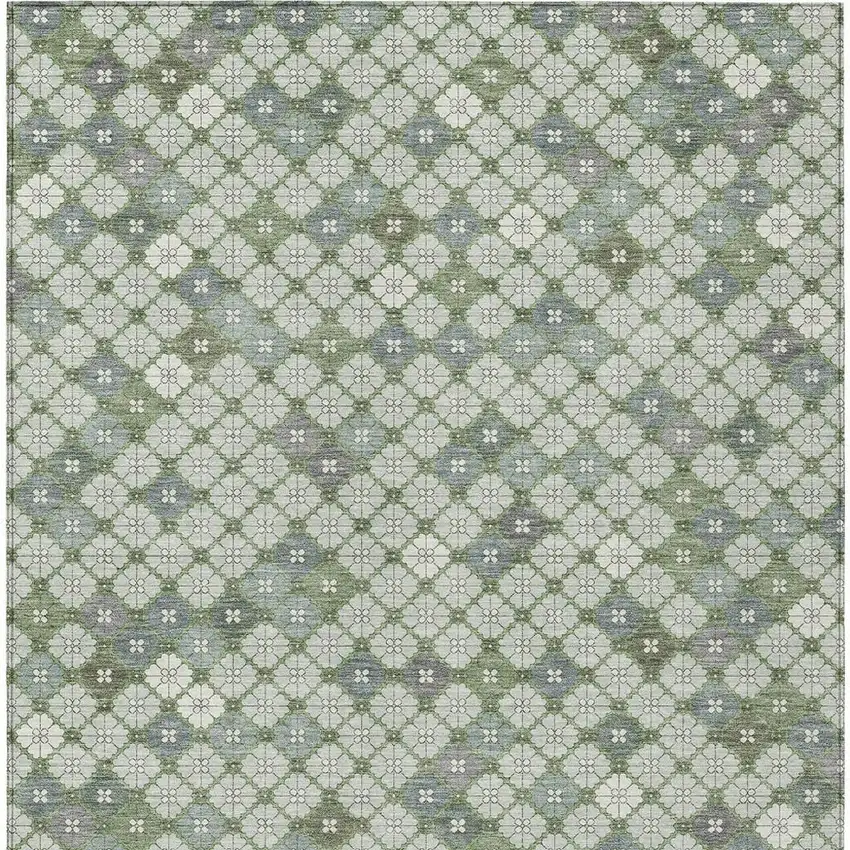 Mint Green Gray And Ivory Geometric Washable Indoor Outdoor Area Rug Photo 4