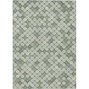 Photo of Mint Green Gray And Ivory Geometric Washable Indoor Outdoor Area Rug