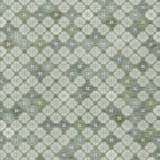 Mint Green Gray And Ivory Geometric Washable Indoor Outdoor Area Rug Photo 3