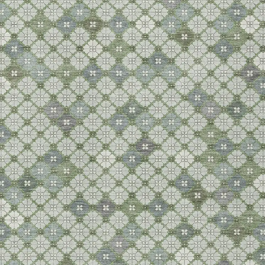 Mint Green Gray And Ivory Geometric Washable Indoor Outdoor Area Rug Photo 3
