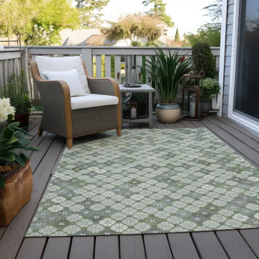 Mint Green Gray And Ivory Geometric Washable Indoor Outdoor Area Rug Photo 8