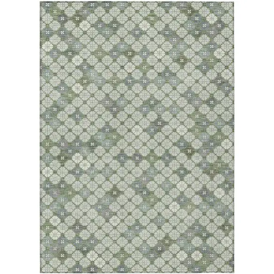 Mint Green Gray And Ivory Geometric Washable Indoor Outdoor Area Rug Photo 1