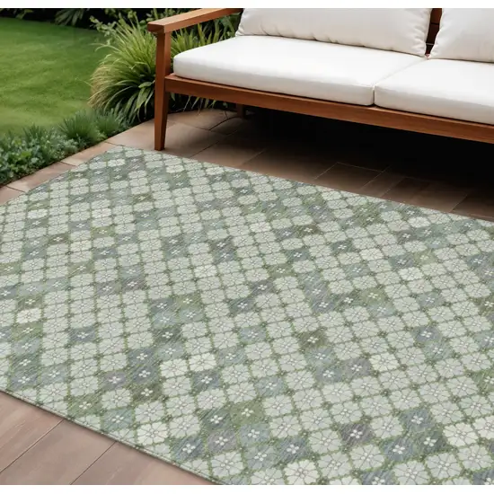 Mint Green Gray And Ivory Geometric Washable Indoor Outdoor Area Rug Photo 2