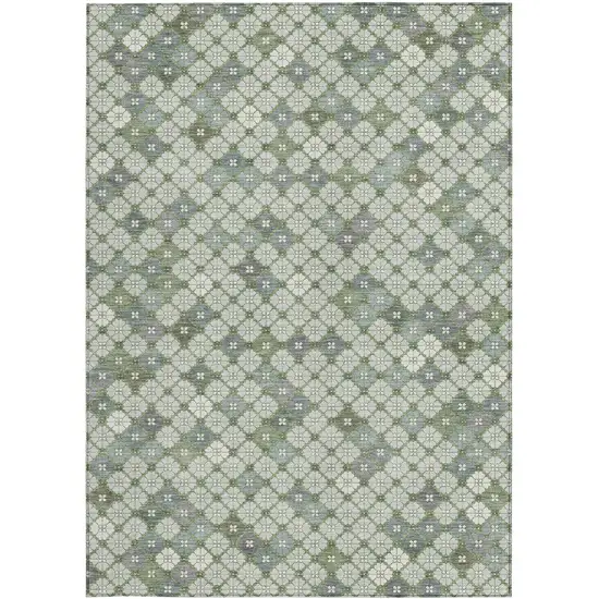 Mint Green Gray And Ivory Geometric Washable Indoor Outdoor Area Rug Photo 4
