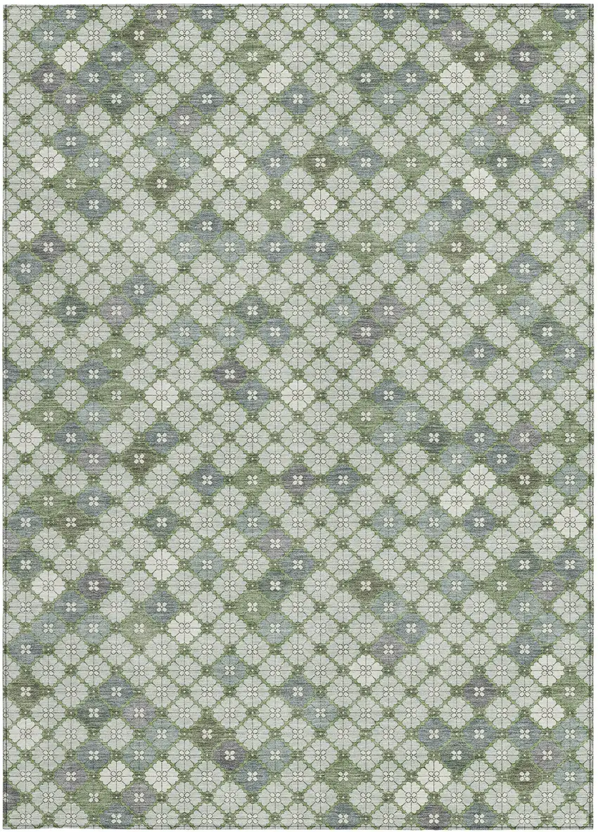 Mint Green Gray And Ivory Geometric Washable Indoor Outdoor Area Rug Photo 4