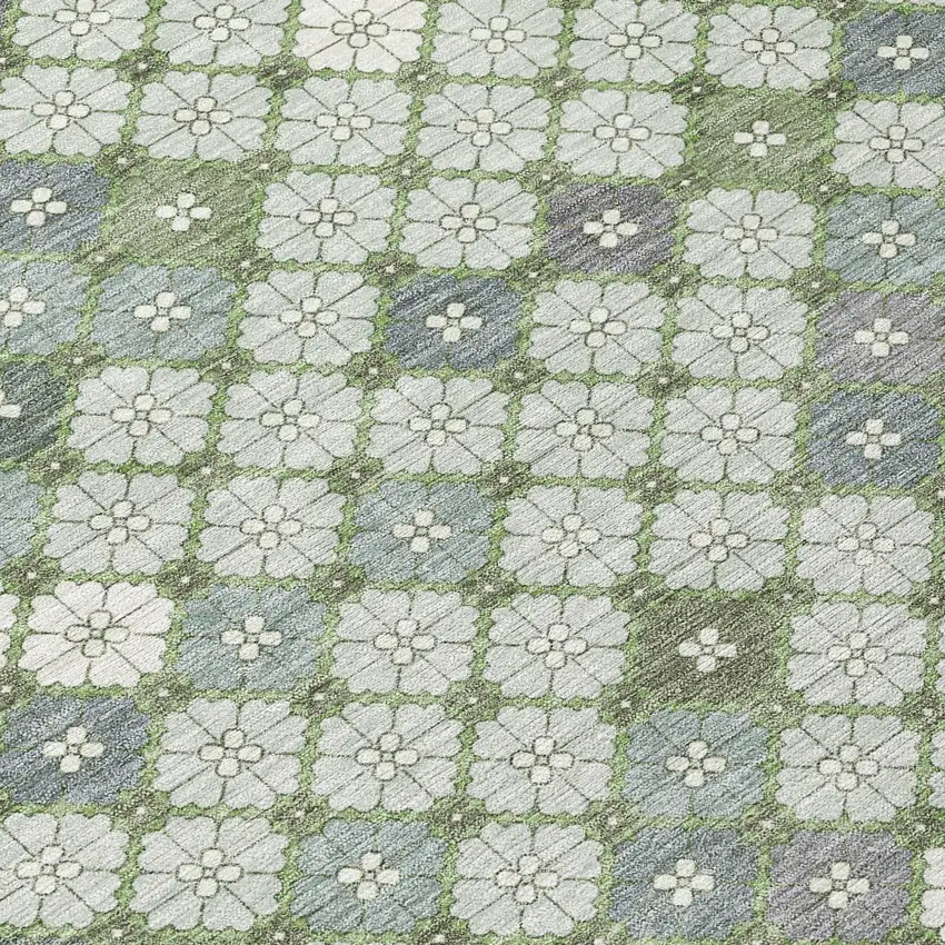 Mint Green Gray And Ivory Geometric Washable Indoor Outdoor Area Rug Photo 9