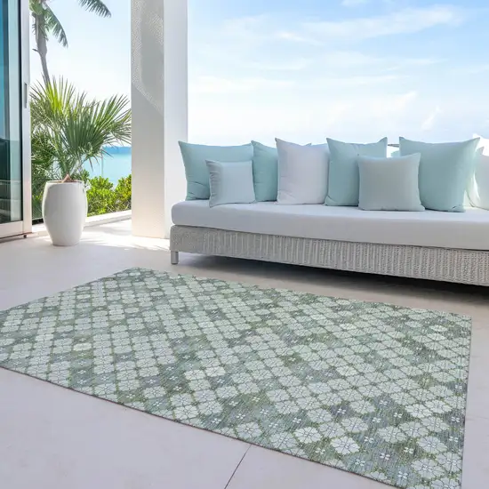 Mint Green Gray And Ivory Geometric Washable Indoor Outdoor Area Rug Photo 4